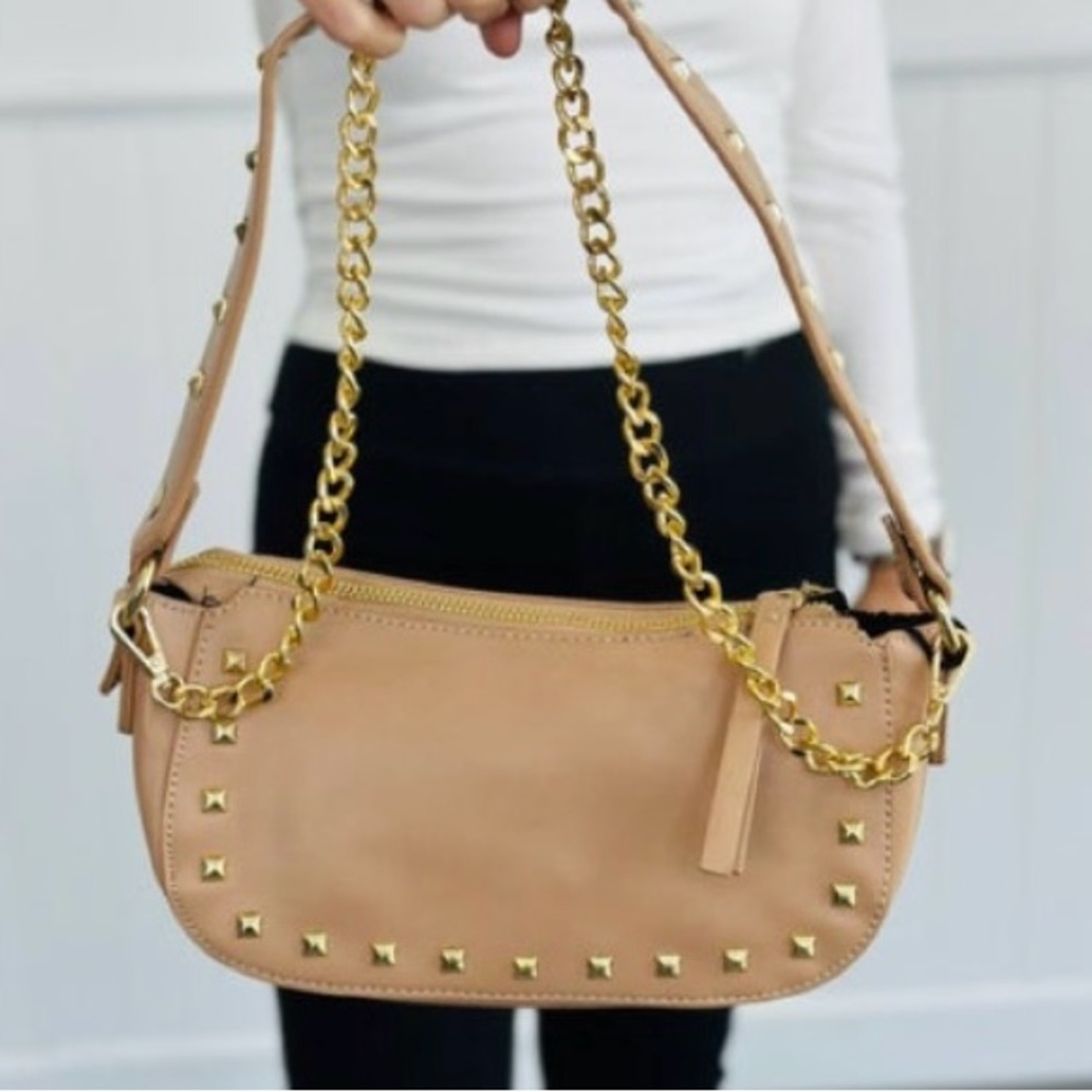 Studded Chain Shoulder Bag Color Nude